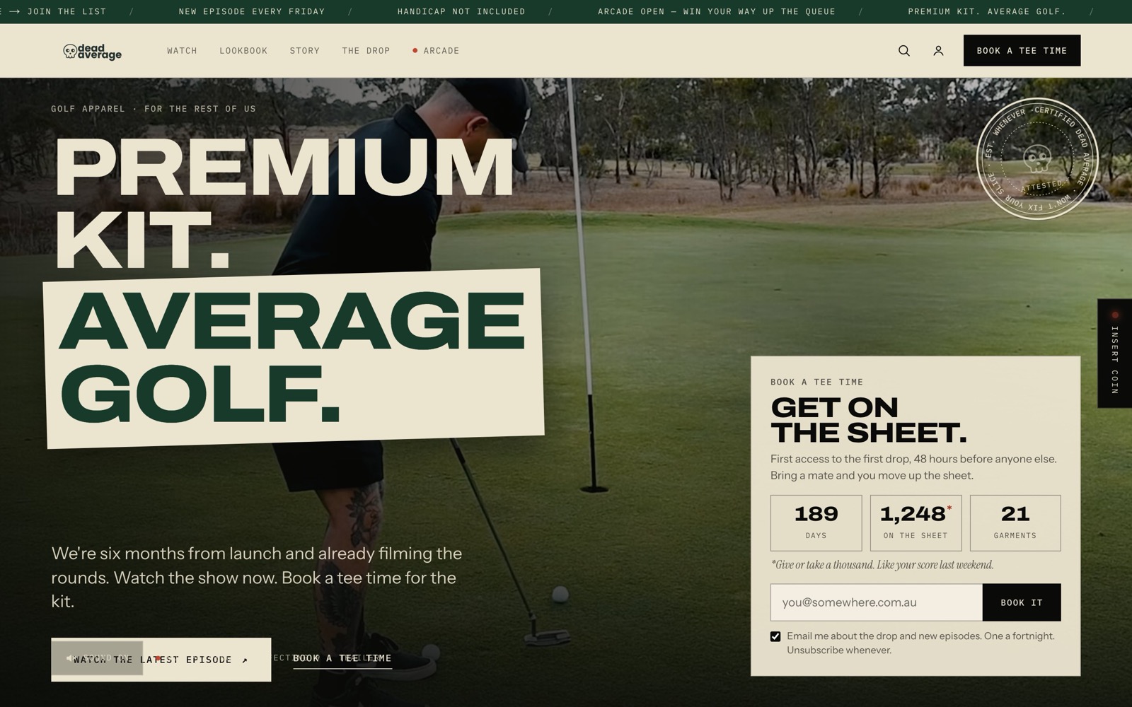 Dead Average Golf storefront home page