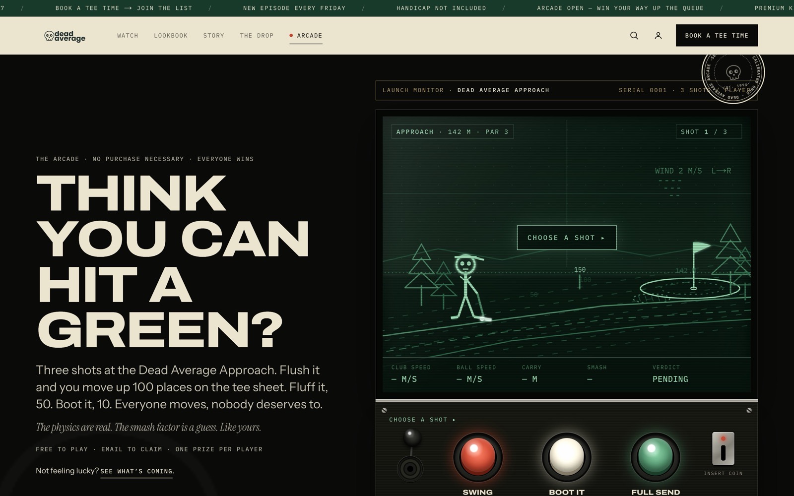 The Dead Average Approach arcade game, where a good shot moves you up the tee sheet
