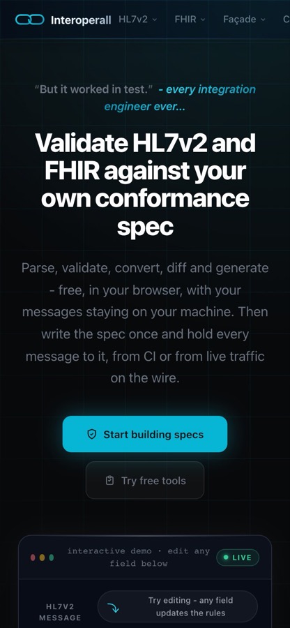 The landing page on a phone